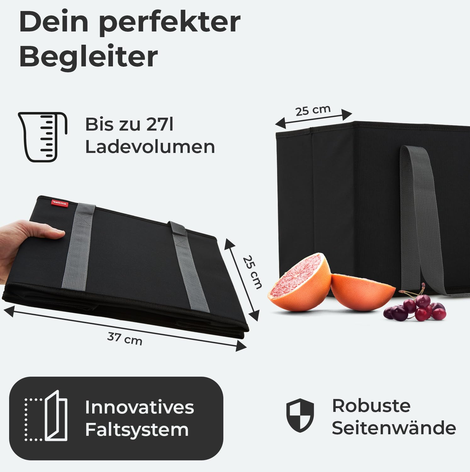 achilles 3er Set Einkaufskorb - Einkaufstaschen - Aufbewahrungsboxen - Kofferraum-Taschen - Einkaufsbox - schwarz - 37x25x25cm