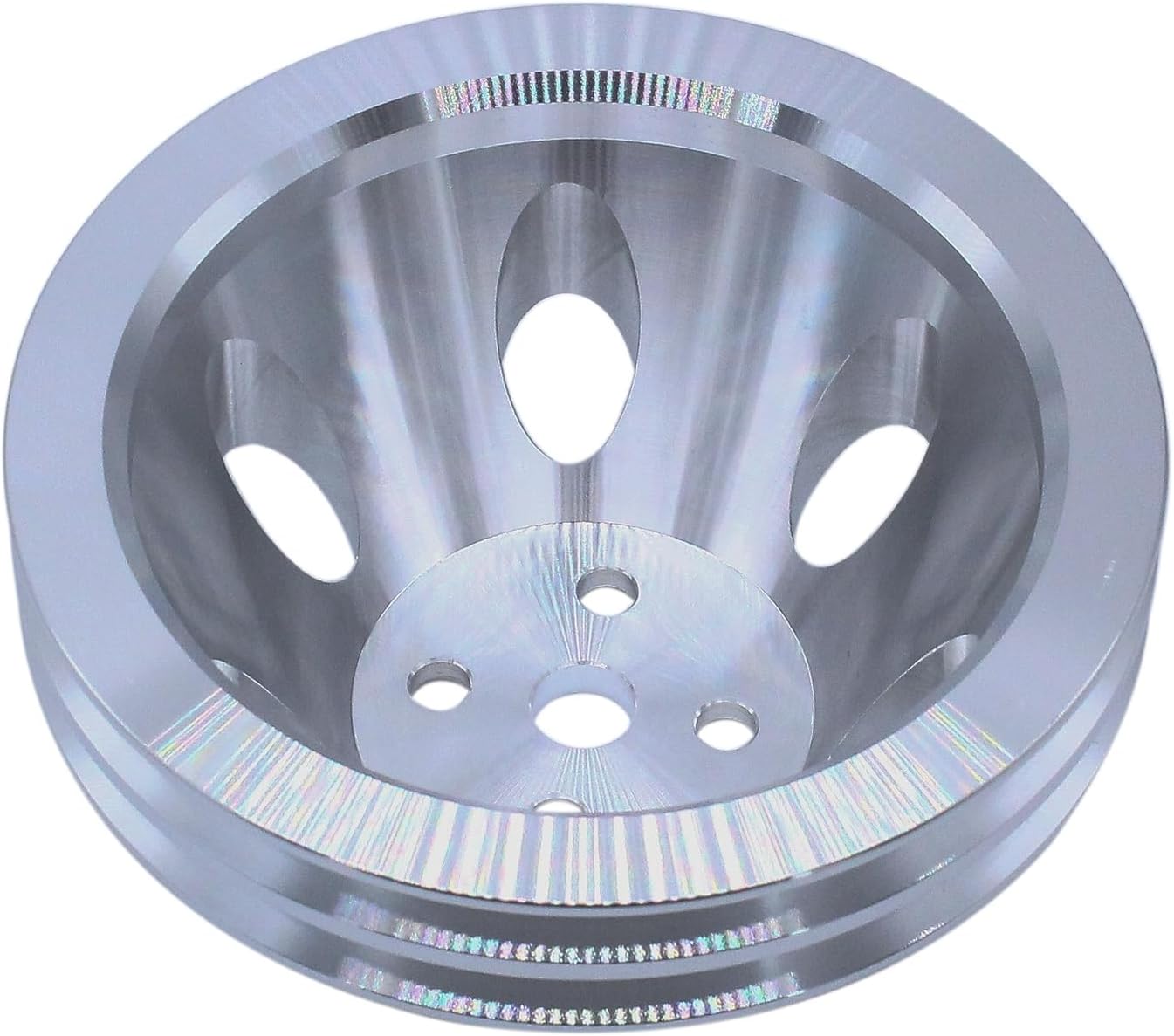 Chrome Polished Aluminum 2 Groove Short Water Pump and 2 Groove Crank Pulley Kit Compatible with SBC Chevy SBC 265 283 305 327 350 383 400 with Short Water Pump SWP