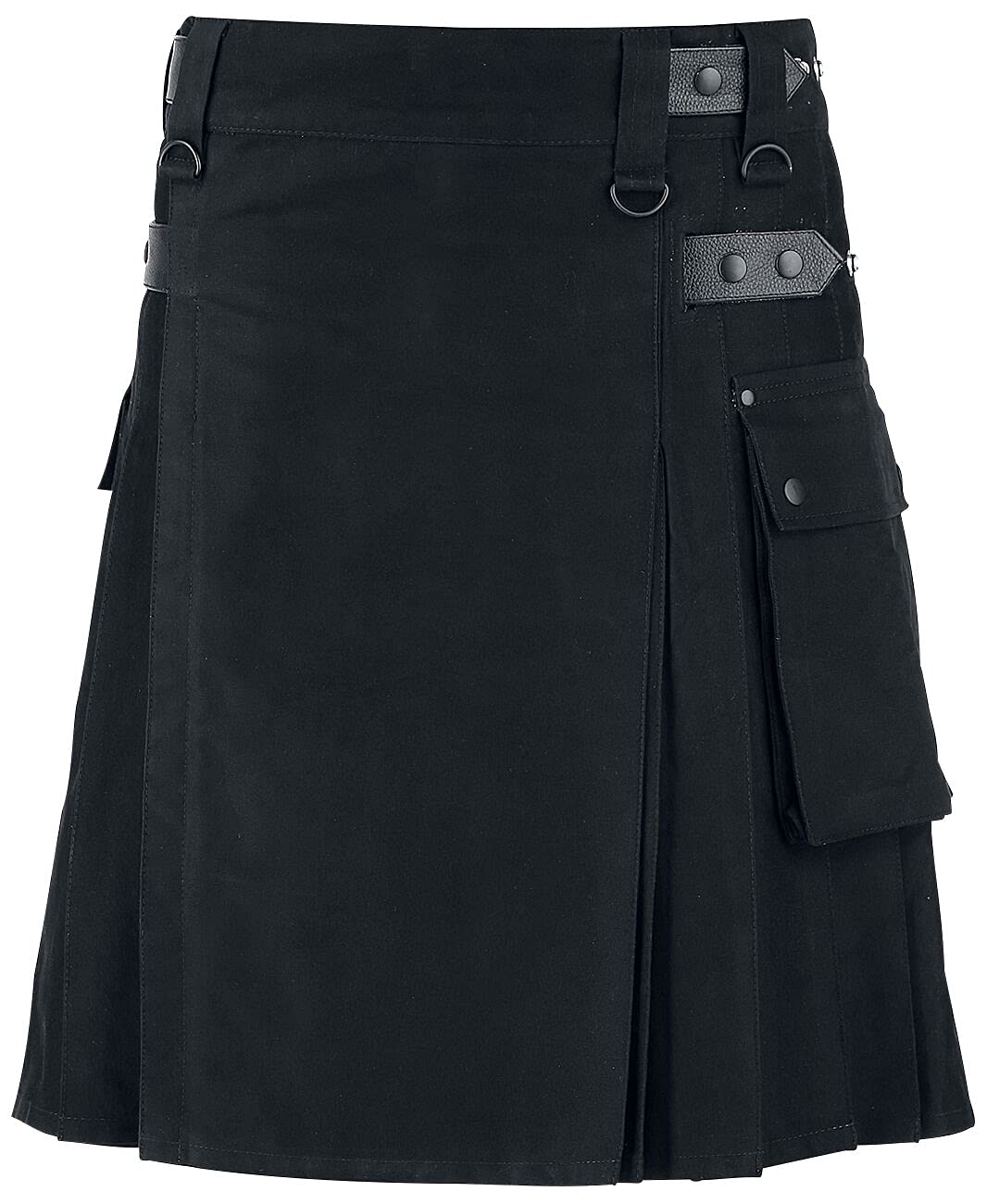 Black Premium by EMP Hombre Falda Escocesa Negra con Bolsillo de Parche