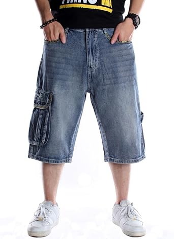 Mens Y2K Hiphop Baggy Jean Shorts Casual Loose Fit Skateboard Denim Shorts