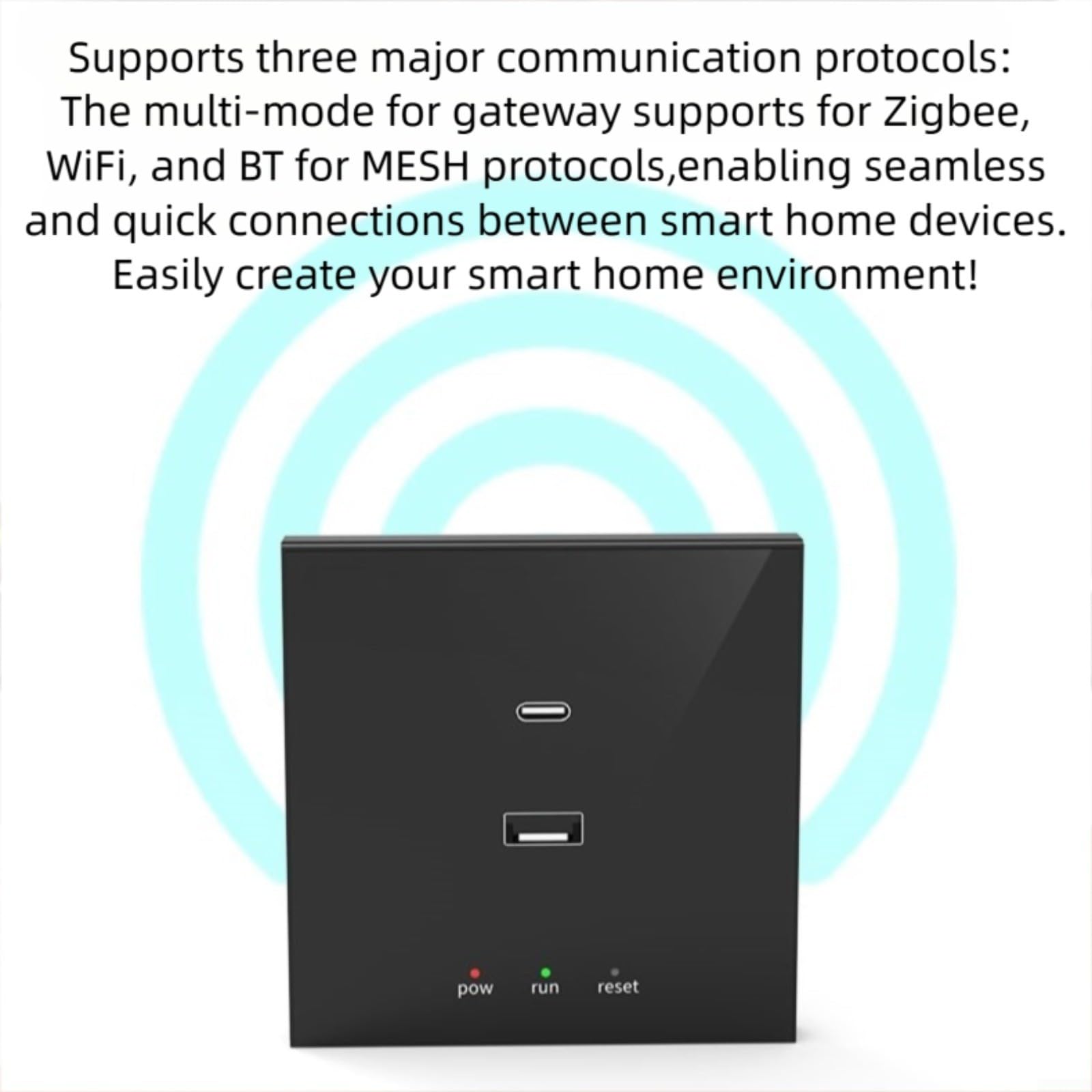 Multimode 3.0 pour application Tuya, contrôleur central WiFi mural compatible avec Google Home, 86 mm (noir)