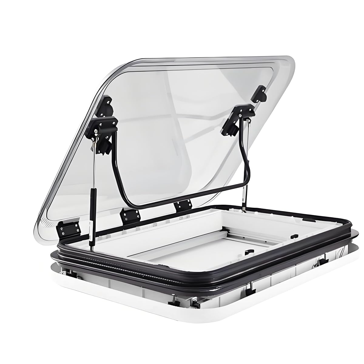 Oblò Tetto Camper Apribile, Lucernario 800x500mm con Luce LED, Ventilazione, Zanzariera e Tendina, Lega Alluminio per Roulotte e Food Truck