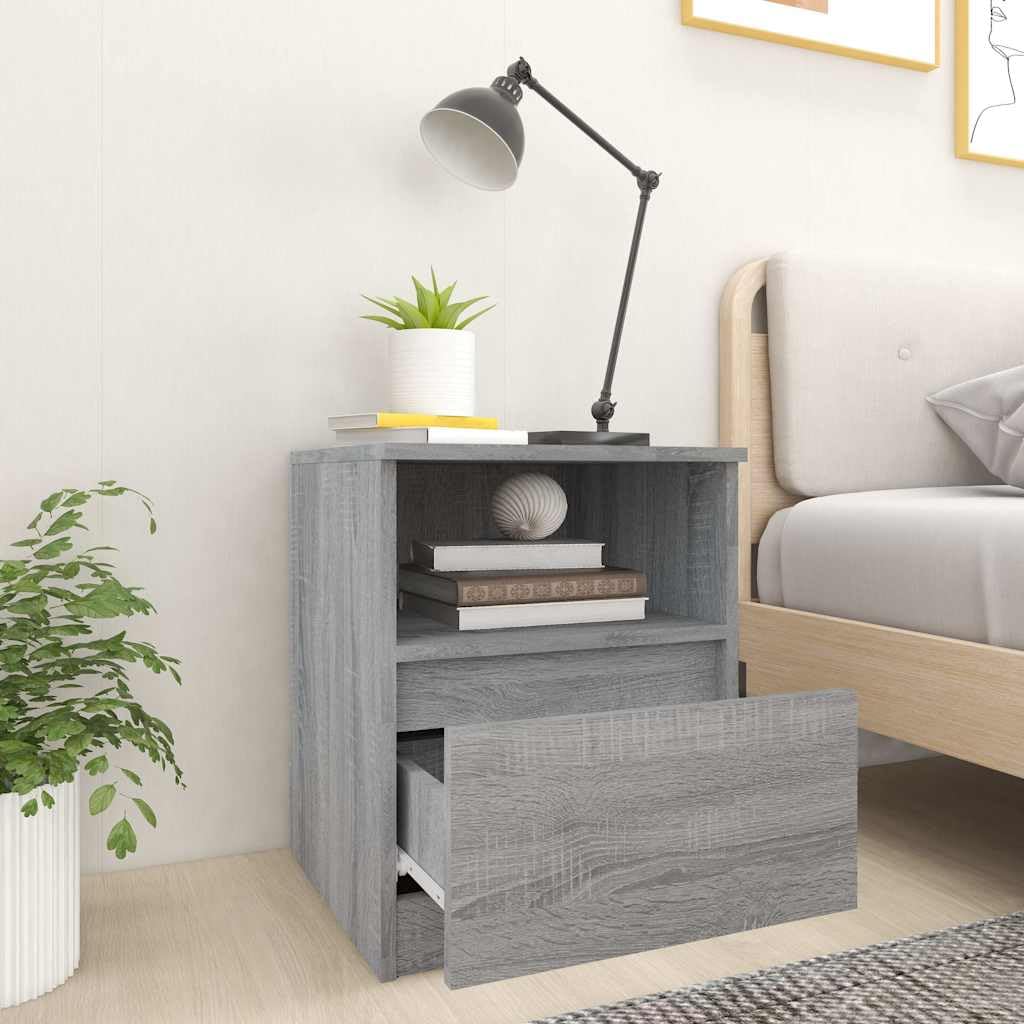 Comodini 2 Pezzi Sonoma Grigio 40x40x50cm Legno Ingegneria | Con cassetto e vano, portaoggetti multiuso, fissaggio a parete incluso, manuale di montaggio