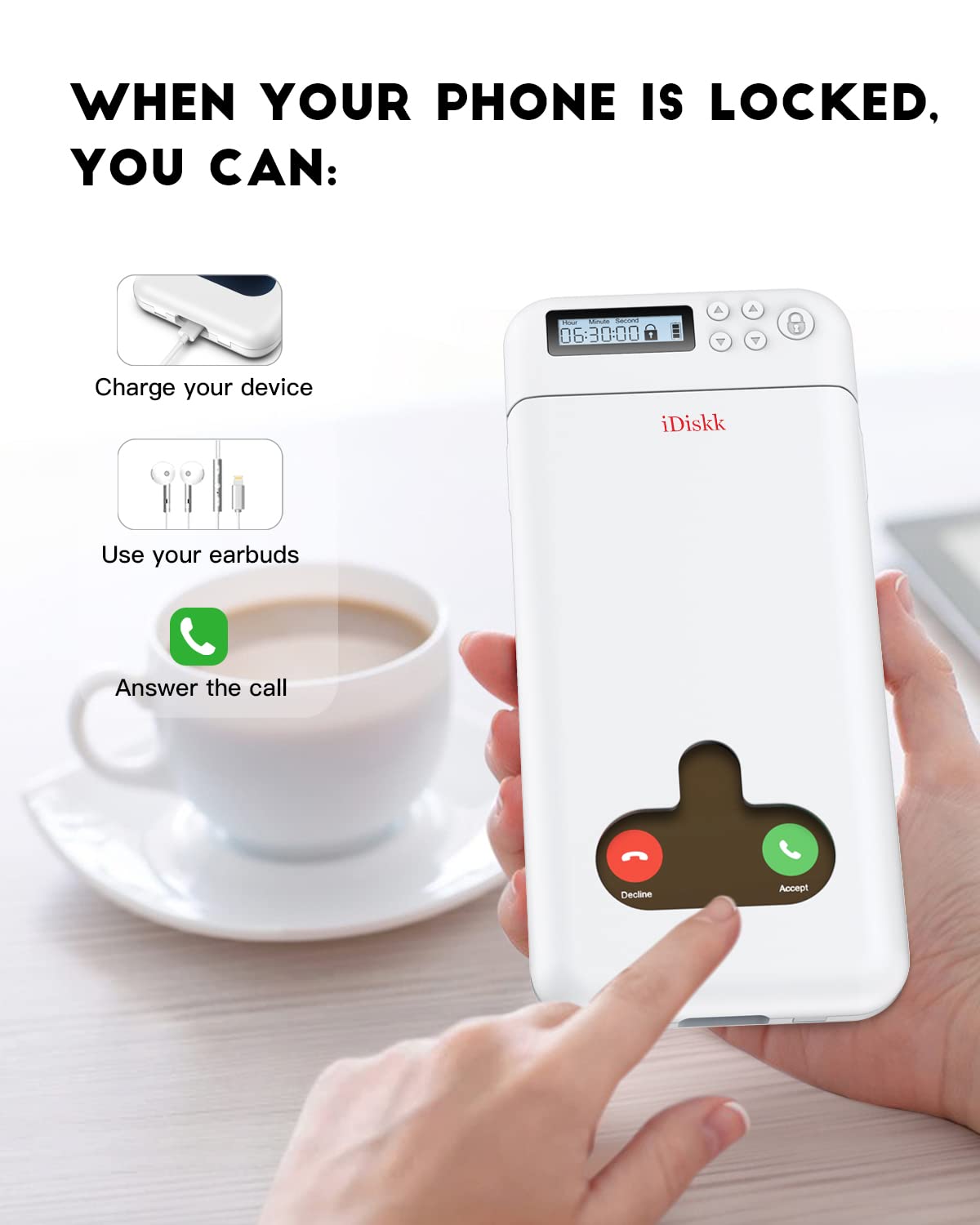 iDiskk Boîte de Verrouillage de téléphone avec minuterie, iPhone Timed Locker Box pour Android Sumsung/Google/iPhone Phone Jail pour Enfants/étudiants/Parents pour se concentrer davantage (Blanc)