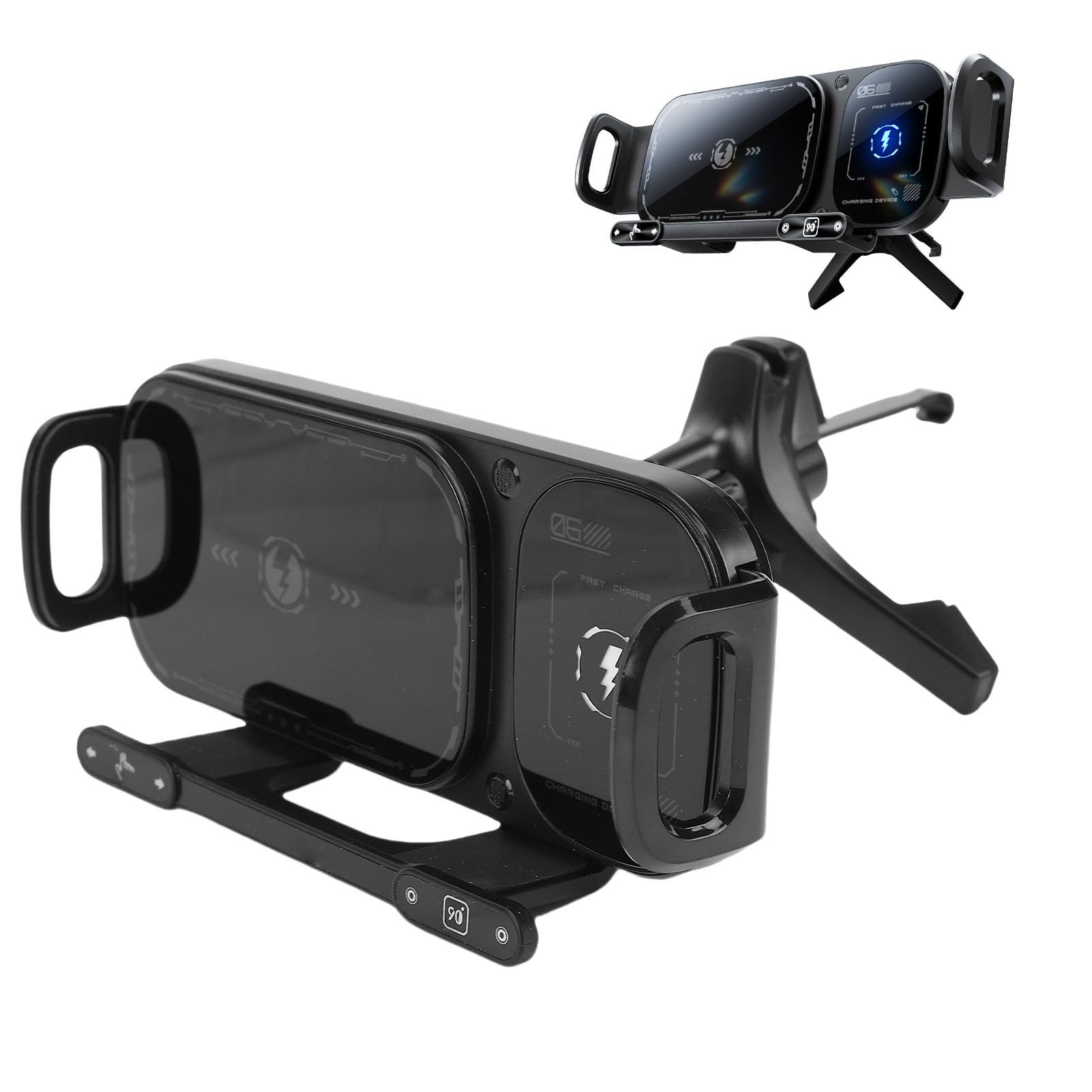 Supporto per Auto Rotante con Ricarica Wireless Ad Alta velocità 15 W Supporto per Telefono con Rotazione Automatica a Ricarica Rapida Impugnatura Design Pieghevole