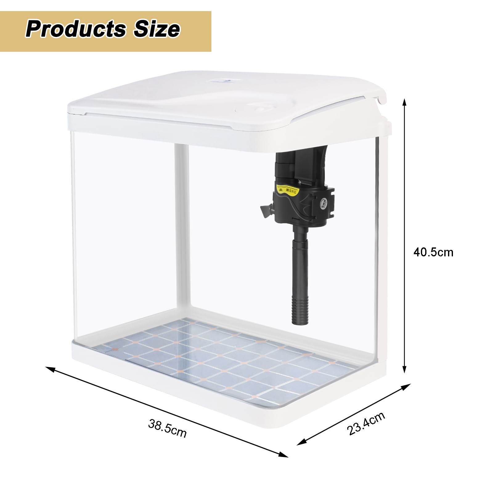 Tanque de acuario de vidrio mediano de 34 litros con filtro y luz, kit todo en uno de vidrio de escritorio con bomba para peces dorados, betta, camarones, blanco (XS-400)