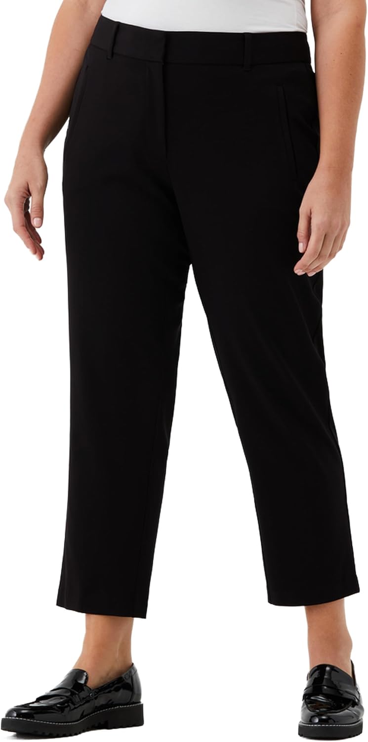 Rafaella Womens 28" Plus Size Stretch Ankle Pants with Slimming Waist Panel, Soft Gabardine Fabric, Straight Leg Classic Fit