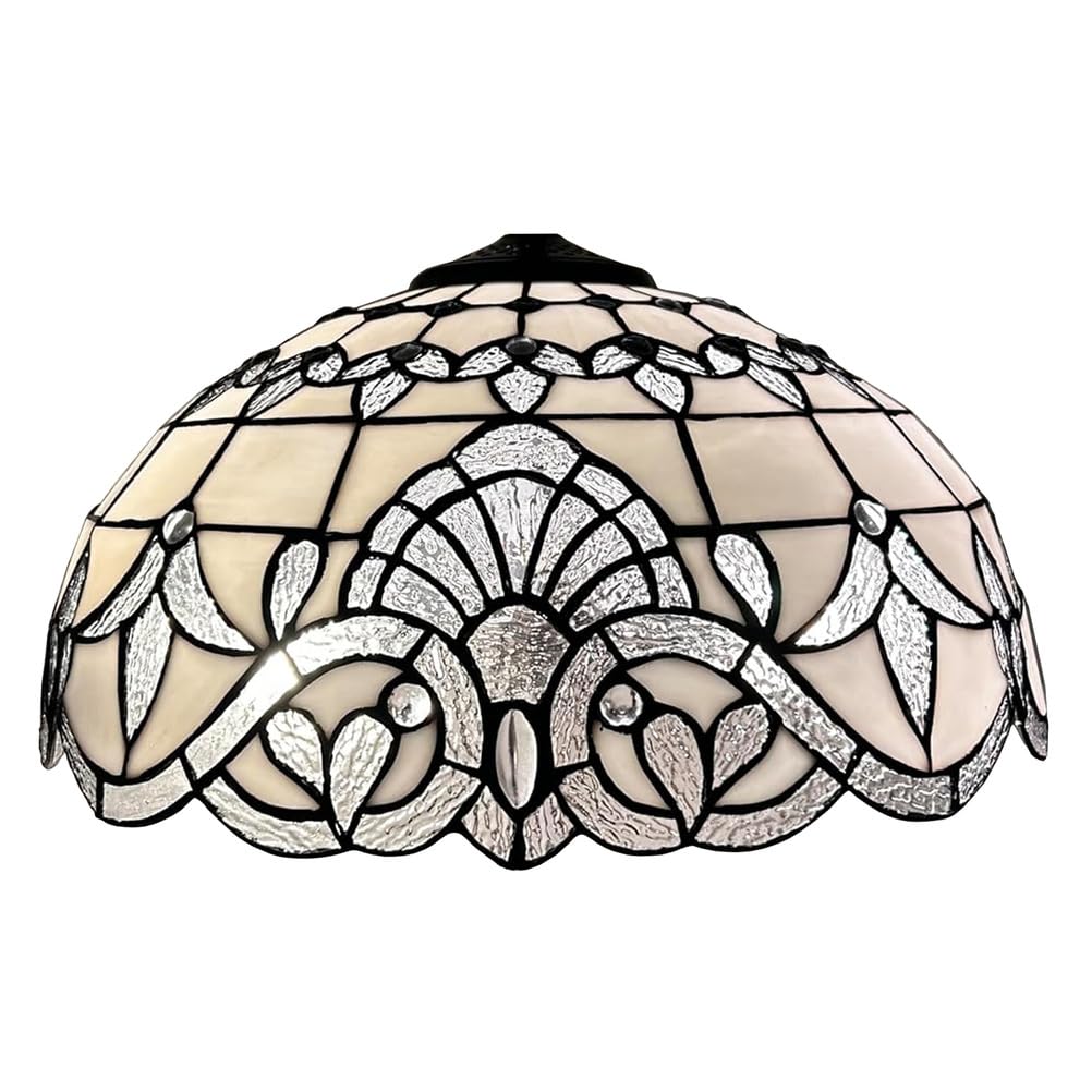 SaryEdge Large Tiffany Lamp Shade Replacement Only Baroque Style Stained Glass Lampshades, W16H9 Inch Glass Light Cover for Table Lamps Pendant Lamps Floor Lights,Pink，Silver，Silver