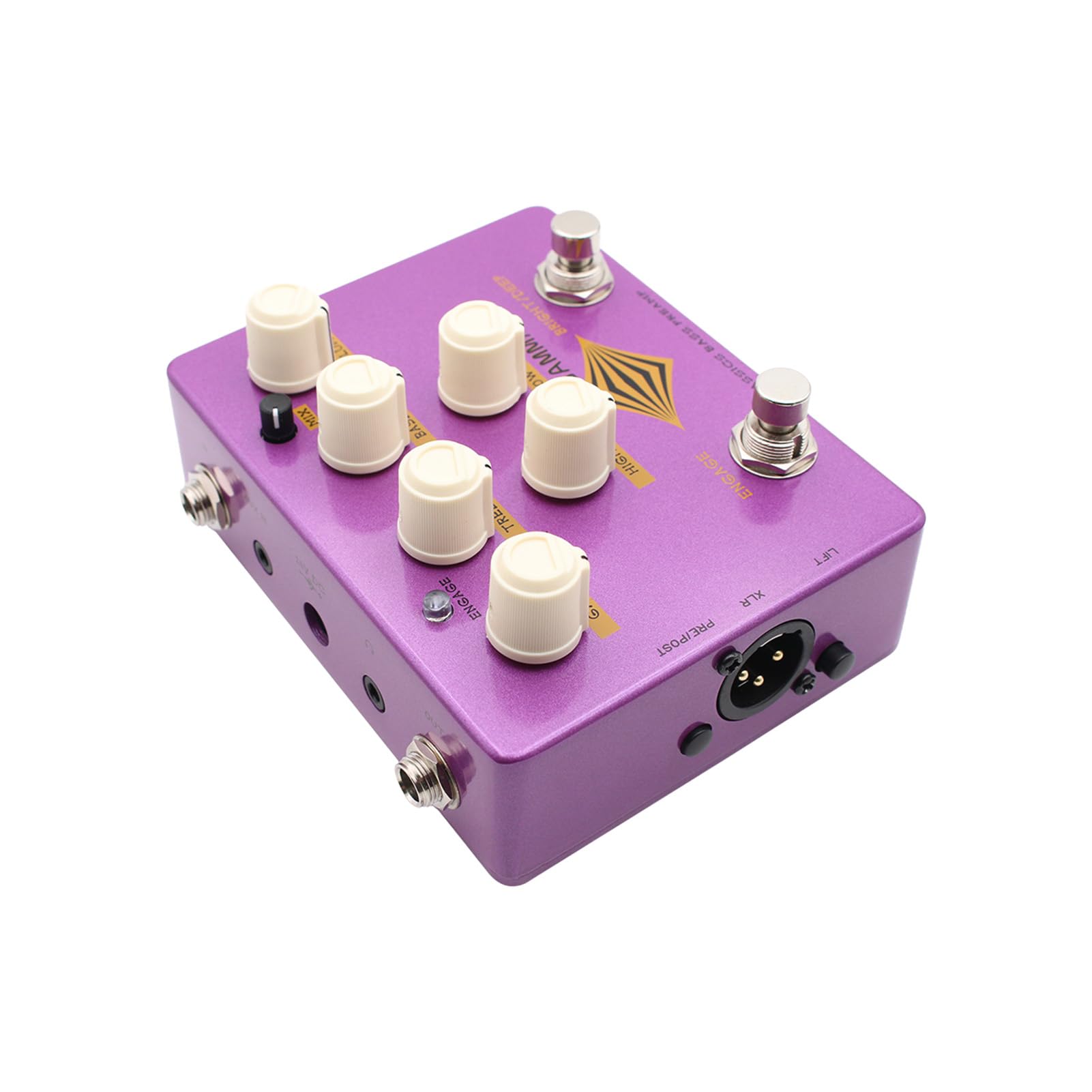 Gamma Bass Preamp Efekt Pedałowy Czysty Dźwięk Dynamiczny Ton True Bypass Fioletowy