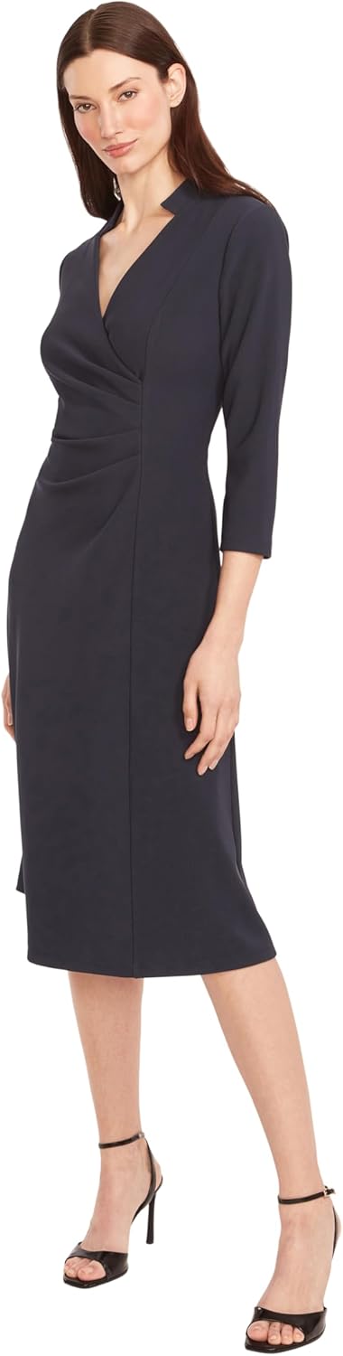 Maggy London Women's Women's V-Neck 3/4 Sleeve Wrap Midi Dress - Professional Work Dresses