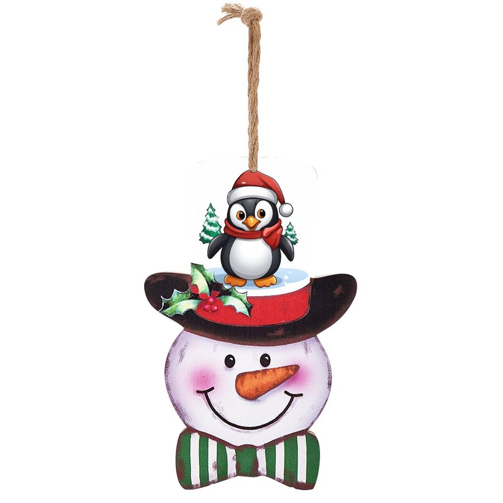 Christmas Penguin Snowman Decor Christmas Snowmans Hanging Decors Wooden Exquisite Holiday Decoration Sign for Home Window Wall Farmhouse Indoor Outdoo