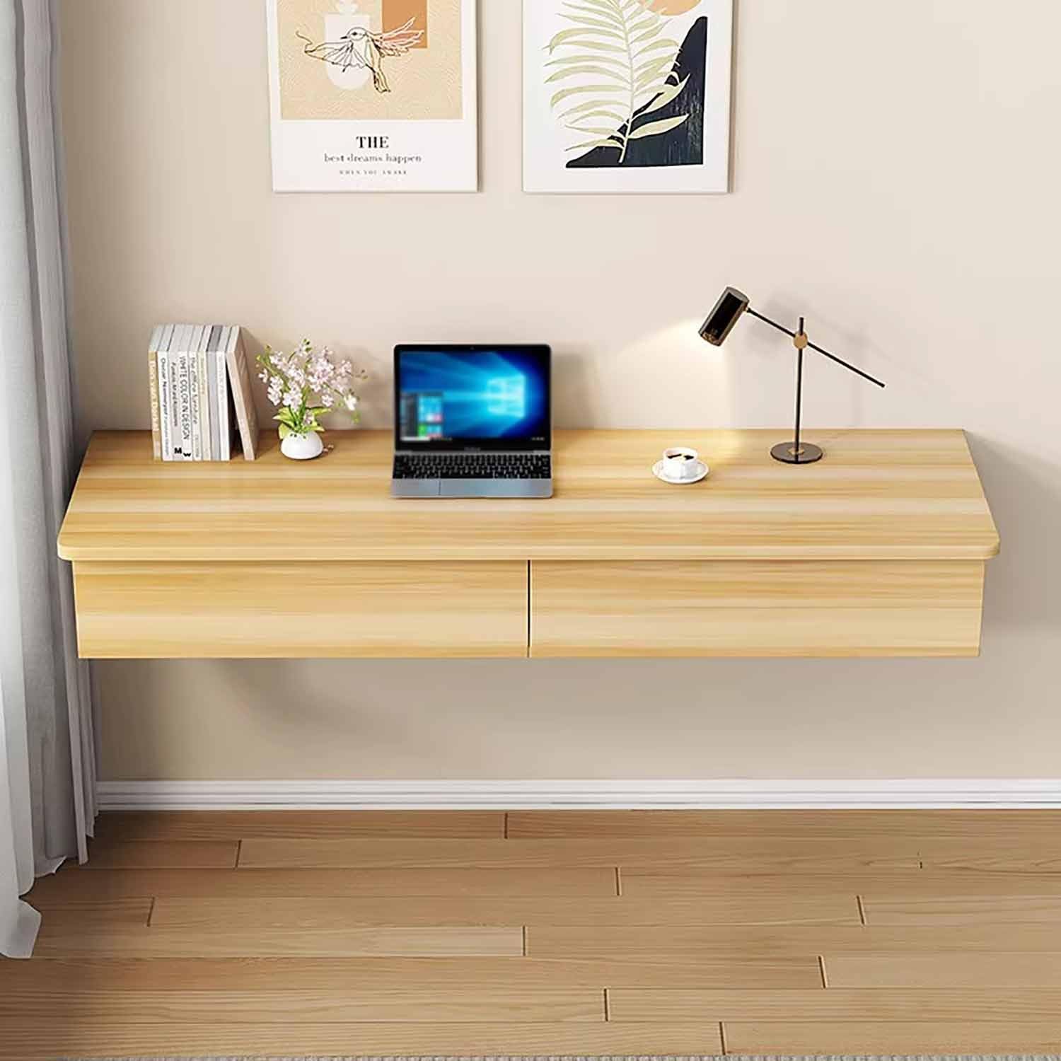 Scrivania sospesa moderna da parete con 2/3 Ders bianco comodino cact cuter scrivania piccola mensola per camera da letto o soggiorno (C 140 x 40 cm/55 x 16)