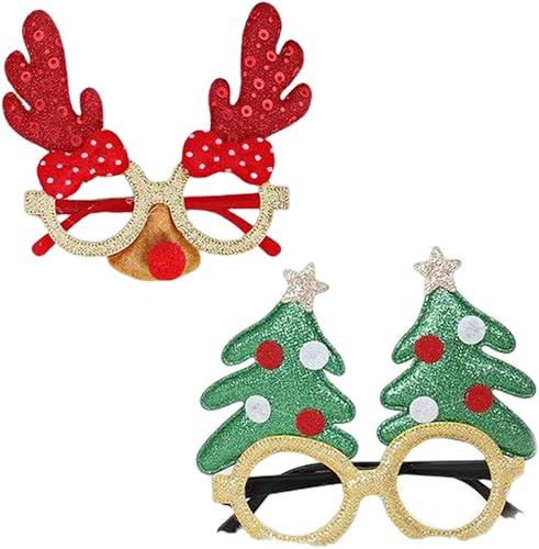Miniatura 8 de GEMILY Gafas de Navidad con purpurina para fiestas, decoración de Navidad, gafas de disfraz para adultos y niños, 2 unidades