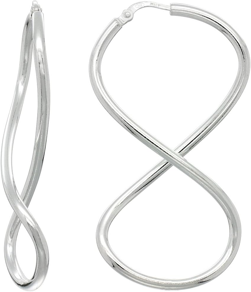 Sterling Silver Infinity Hoop Earrings, 2 inches long