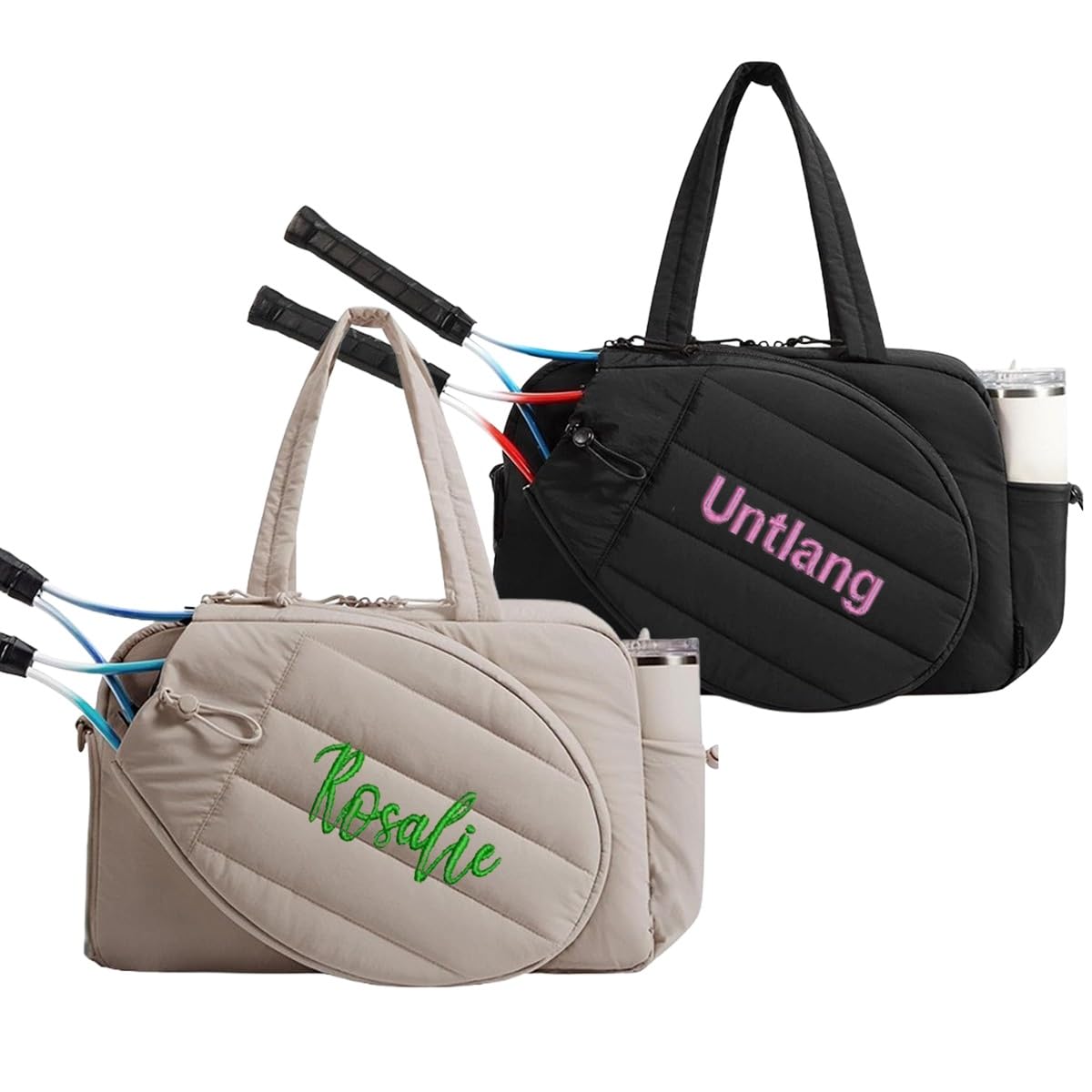 Bolsa De Tenis Personalizada, Bolsa De Tenis Con Nombre Bordado Personalizado, Capacidad For 2 Raquetas, Correa Ajustable Extraíble Y Compatible Con Fundas, Bolsa De Lona Deportiva Unisex