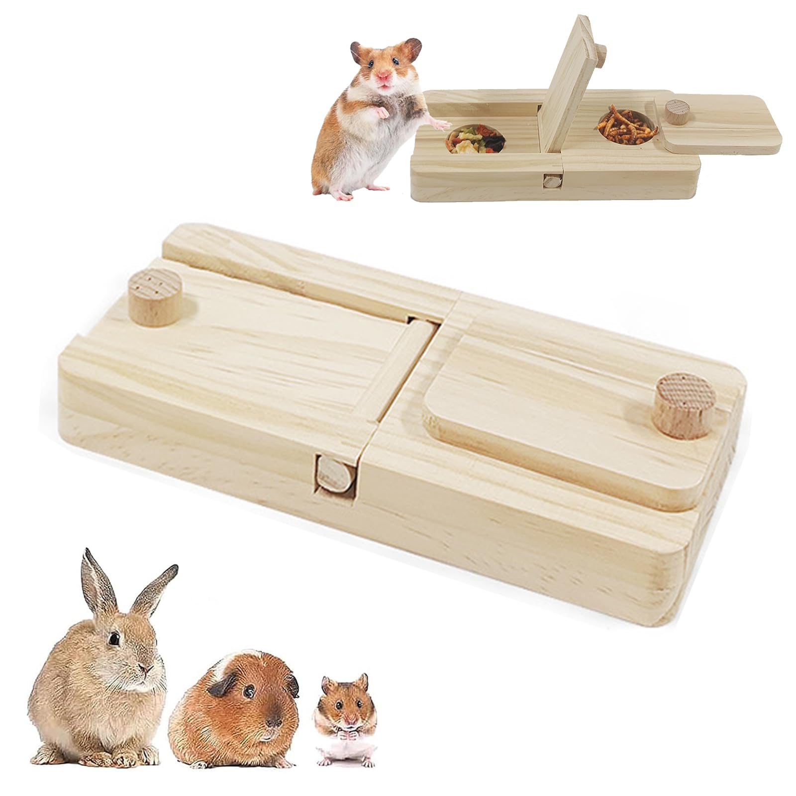 Helweet Guinea Pig Toy, 2 In 1 Hamsters Foraging Toys, 2 In 1 Wooden Guinea Pig Items, Hamster Supplies Made of Wood