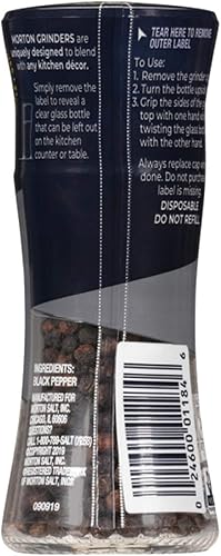 Miniatura 2 de Morton Molinillo recargable ajustable, relleno de granos de pimienta enteros para molinillos, pimienta negra, 1.24 onzas (paquete de 1)
