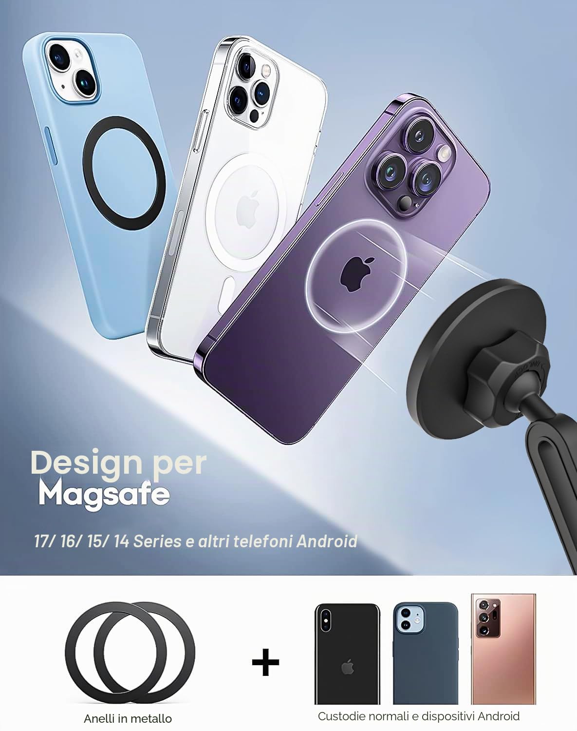 Magnetico Supporto Cellulare Auto Portabicchieri & Bocchette Calamita | [2 Pezzi] Supporto Telefono Auto per iPhone 17 Pro Max 16/ 15 e custodia Mag safe e tutti i Telefono Android