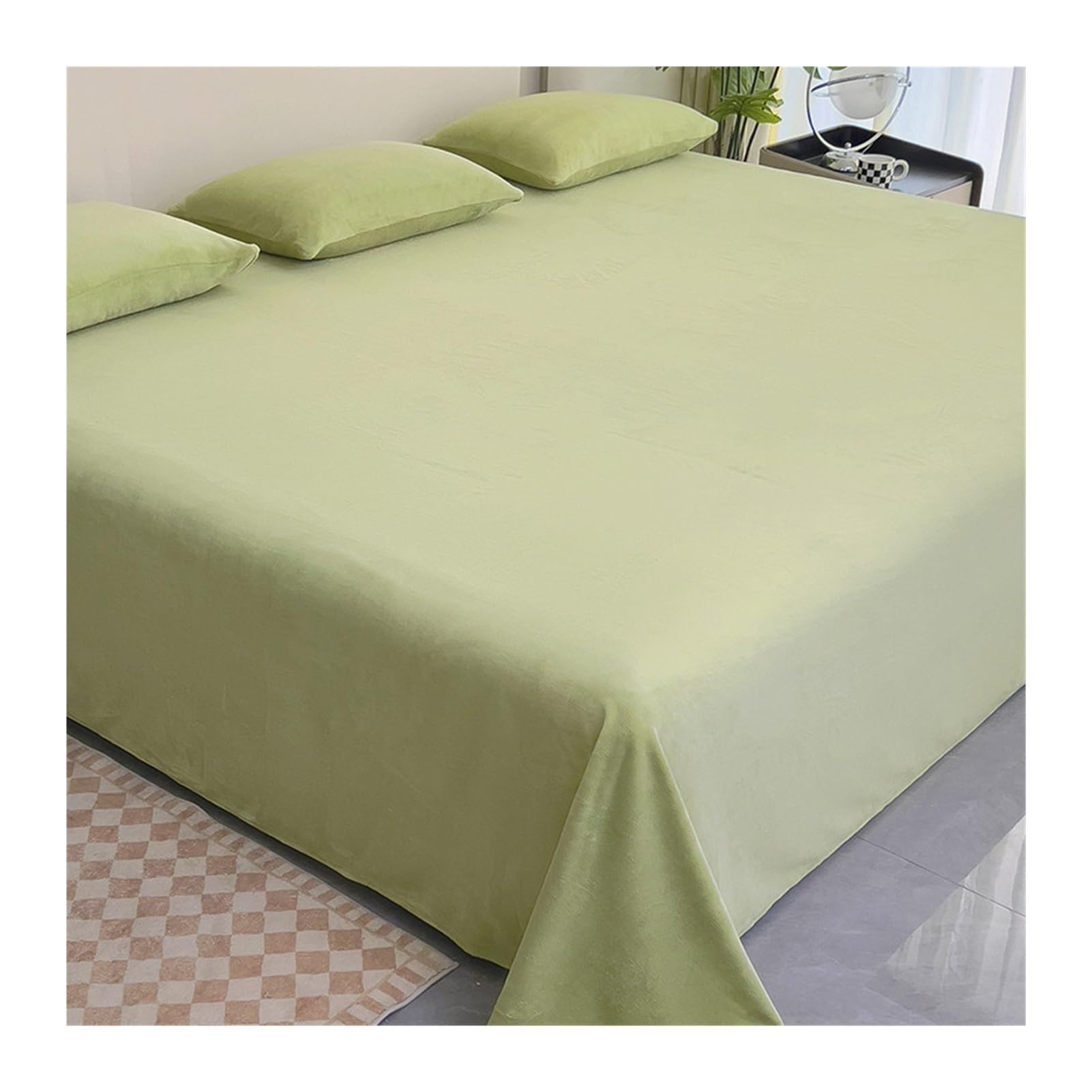 Winter Bettlaken ohne Gummizug 180x245cm bis 350x245cm Samt Warme Plüsch Betttuch Fleece Kuschelige Laken(Green,180x245cm+48x74cm x2)