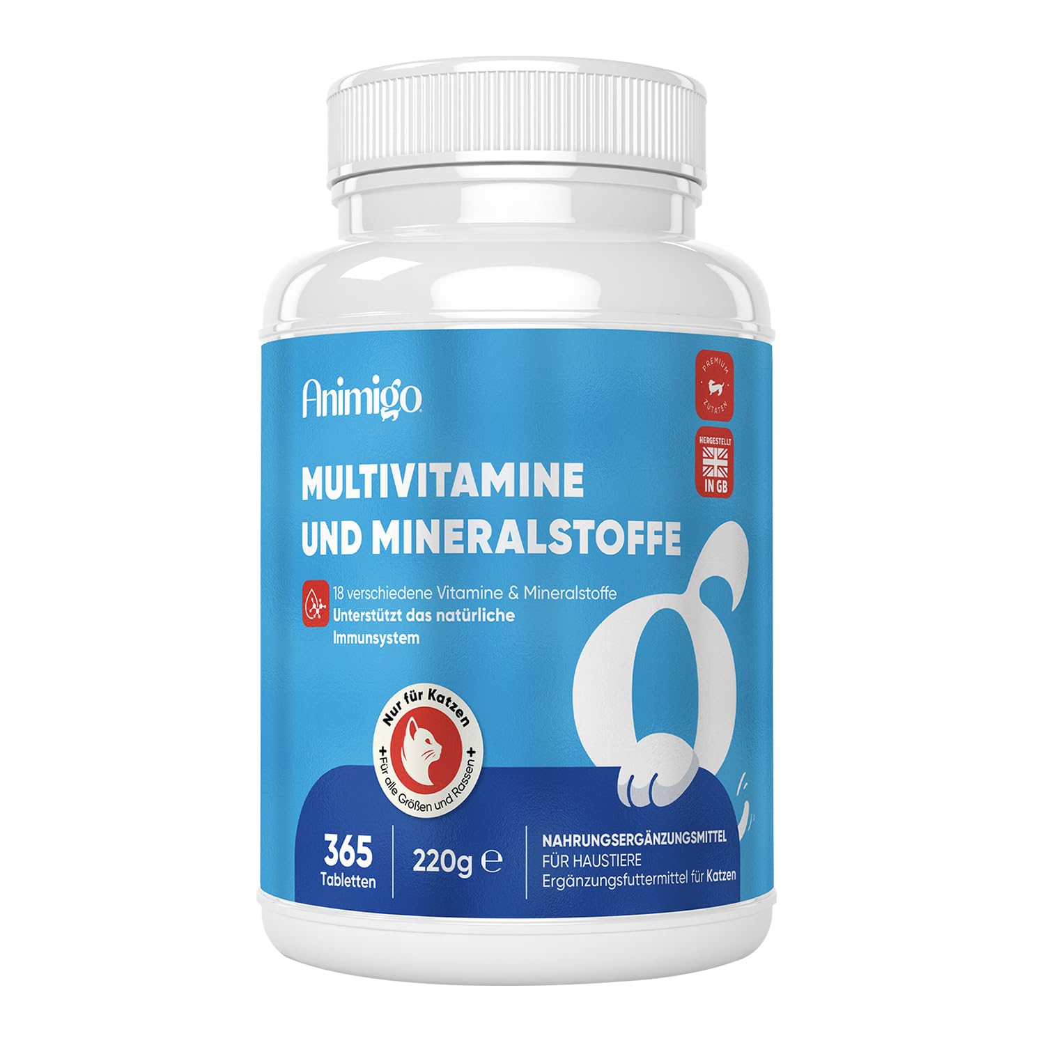 Animigo Multivitamine für Katzen - 365 Vitamine Tabletten - Mit Vitamin B Komplex(Biotin, Folsäure), C, D3, Kalzium, Eisen, Kupfer, Jod, Zink - 18 Mineralien & Vitamine für Katzen & Kätzchen Immunität