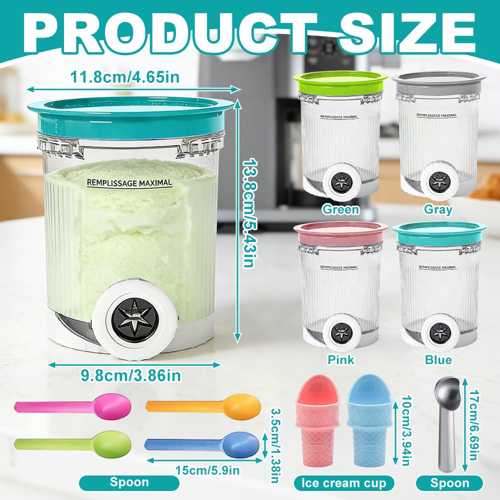 NAVESO 4 Pièces Pot pour Ninja Creamy Deluxe 500ml, Récipient pour Ninja Creami avec Couvercle et Cuillère, Accessoires pour Machine à Glace Ninja pour Série NC700, Sans BPA et Lave-Vaisselle