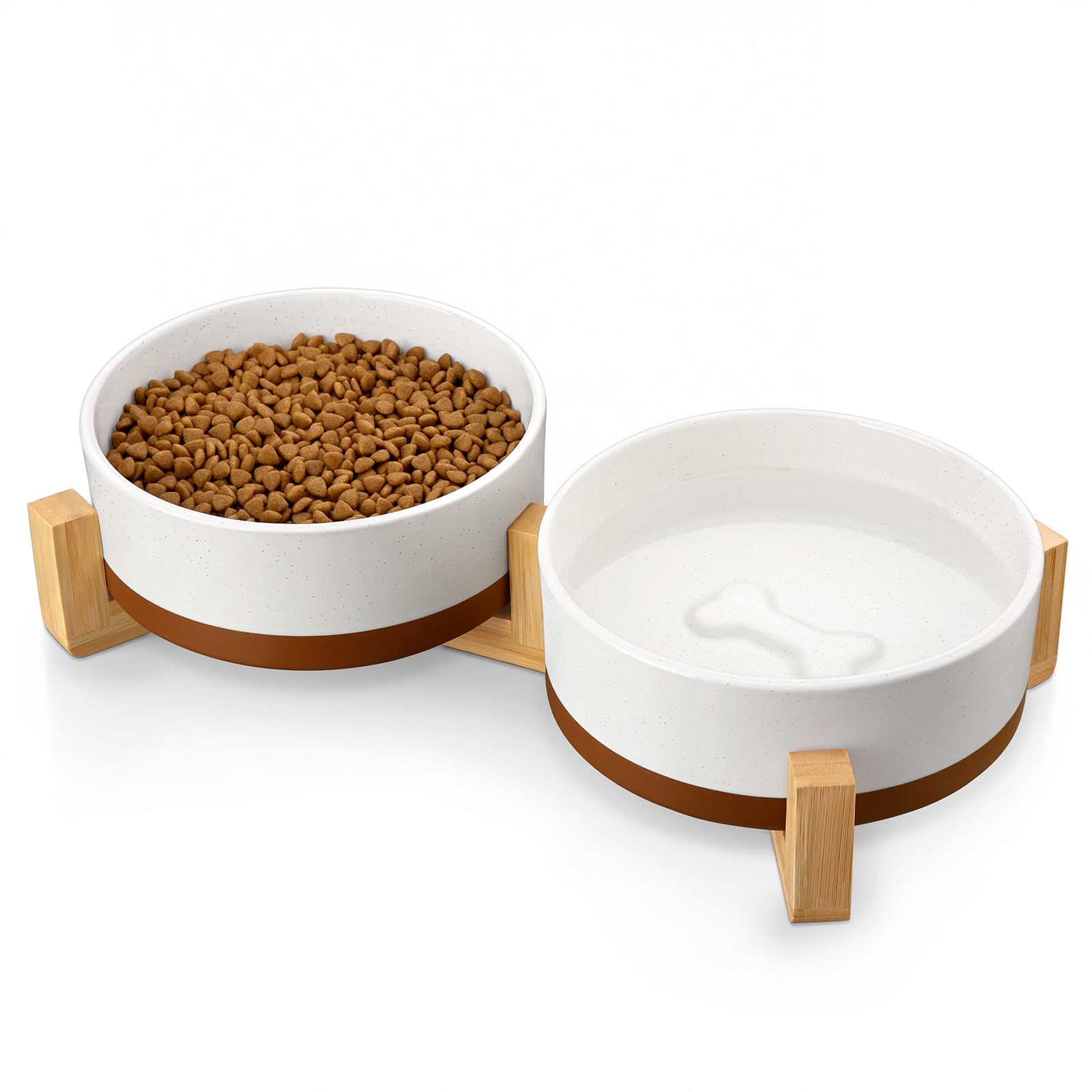 Ensemble de gamelles en céramique pour chien MALACASA avec support en bois, gamelles pour animaux de 3,5 tasses pour chiens de taille moyenne avec base antidérapante, grands chiots, chats, retrievers