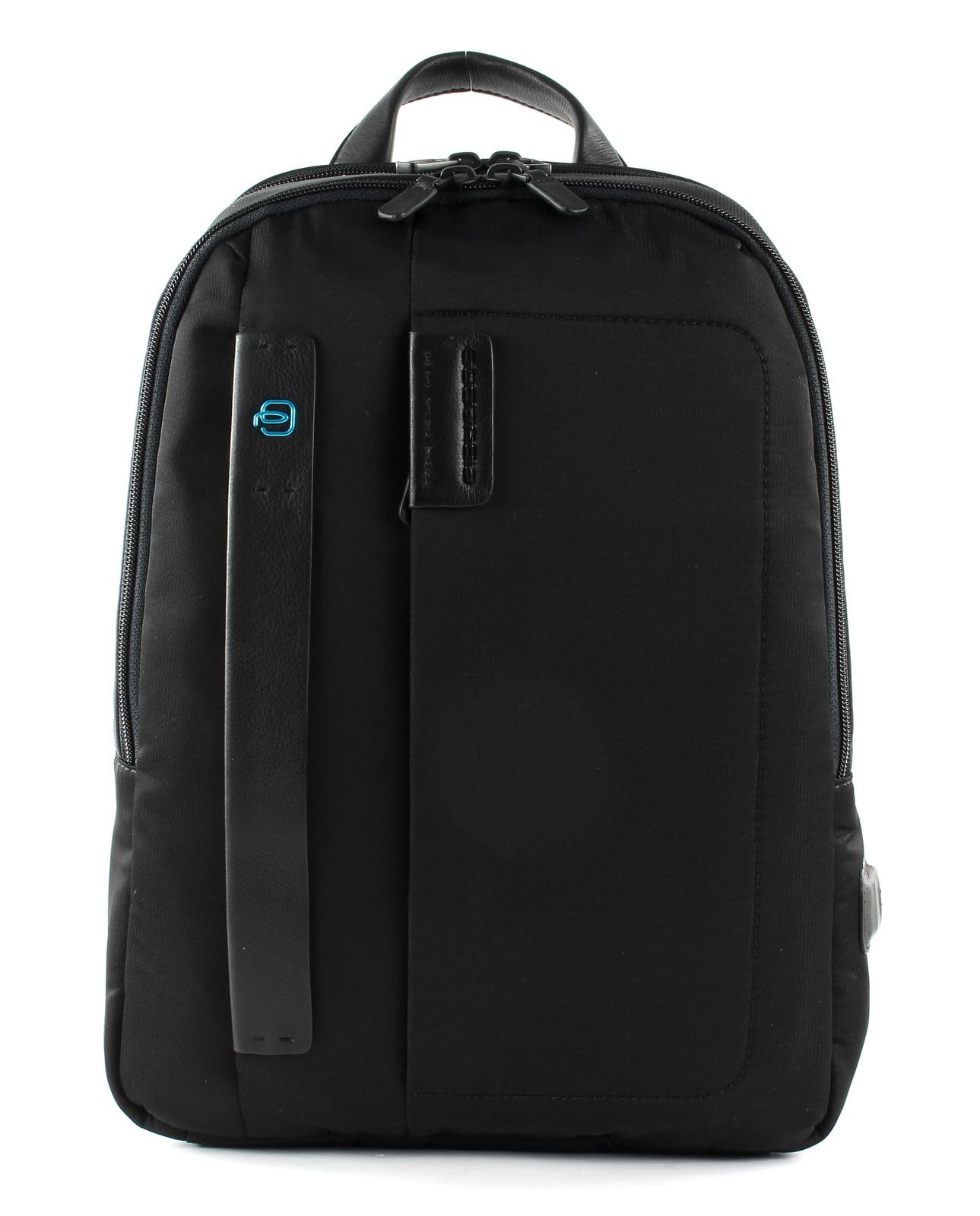 PIQUADRO P16 Small Backpack in Fabric and Leather for PC 14" with Two Compartments, Black, Taglia unica, Business
