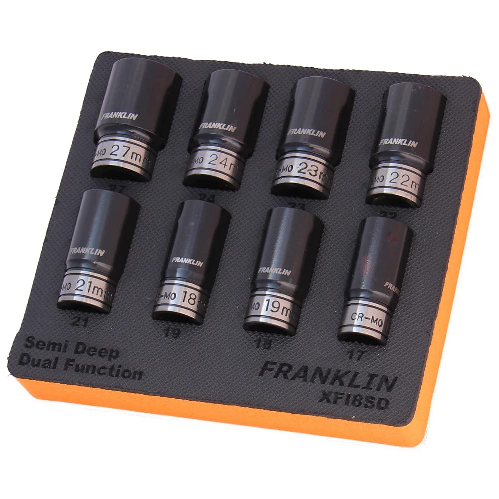 Franklin 1/2" Drive Semi Deep Thin Wall Impact Socket Set 6 Pt 17-27Mm Tools Xfi8sd
