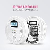 Vista 7 de 4 Packs Smoke and Carbon Monoxide Detectors, 2 in 1 CO & Smoke Fire Alarm for Home,Smoke Combination CO Alarm with LCD Display,Replaceable Battery