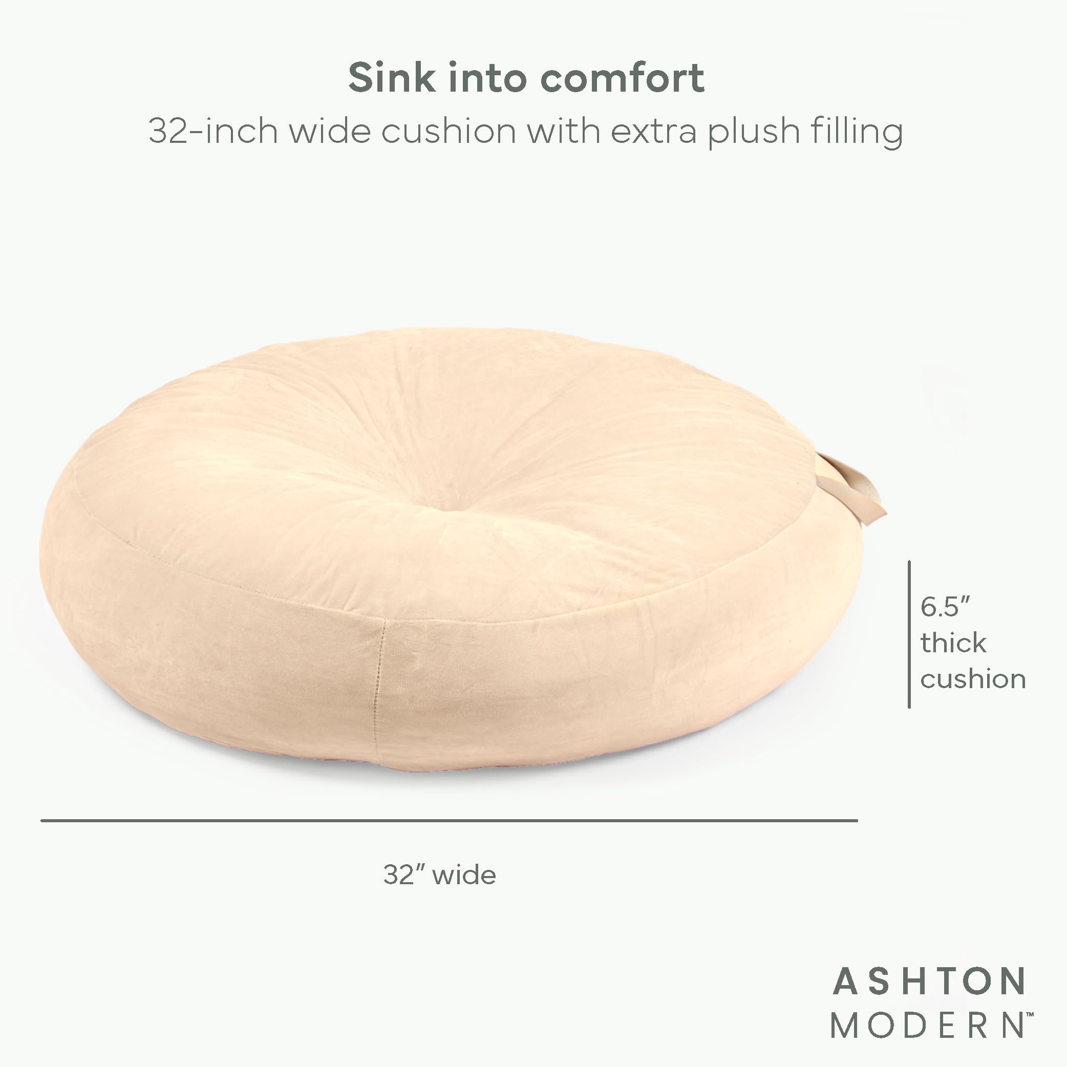 Ashton Modern Large Floor Cushion for Kids - 32 inch Cream Round Floor Pillow for Kids Classroom, Throw, Decorative Pillow, Lounger Reading Nook