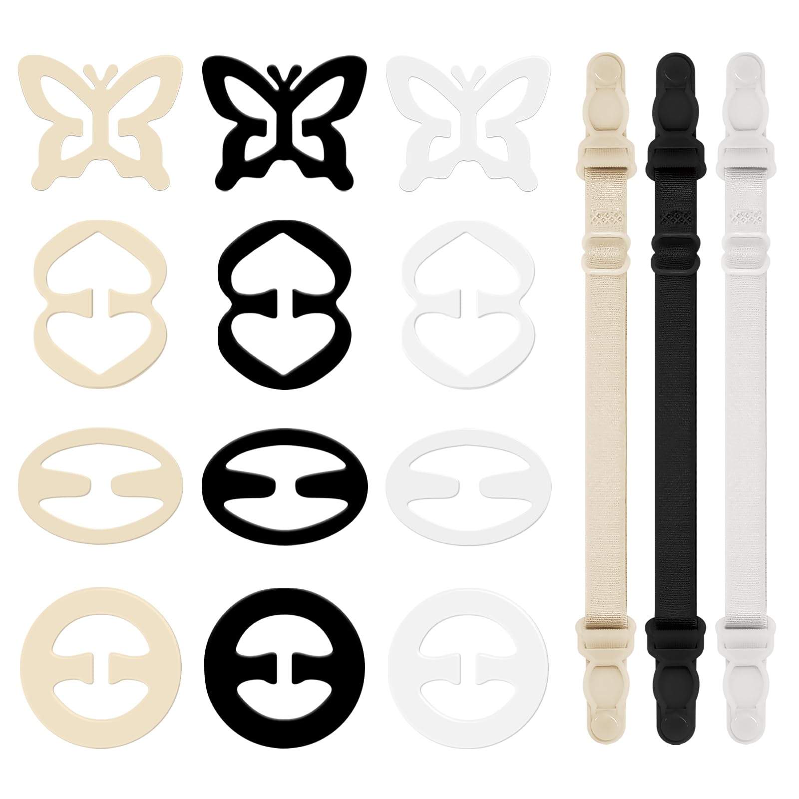 Bra Strap Clips, 12Pcs Bra Clips to Make Racerback +3Pcs Bra Strap Holders for Slipping, Bra Hooks for Racerback Bra Clips to Hide Straps