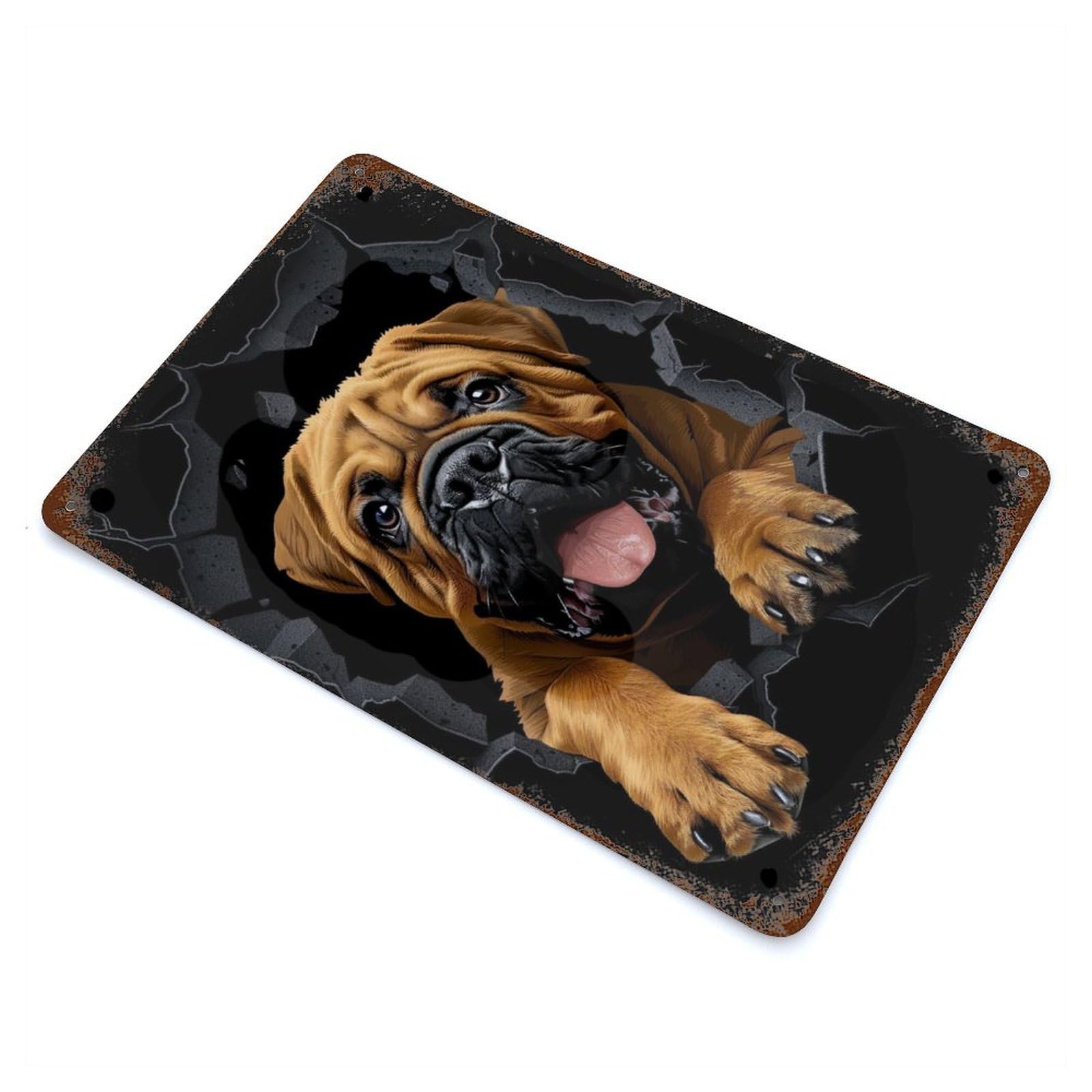Bullmastiff Vintage Wall Sign 11.8"x7.9", Rust Effect Metal Decor for Basement, Hobby Room And Garage Decor