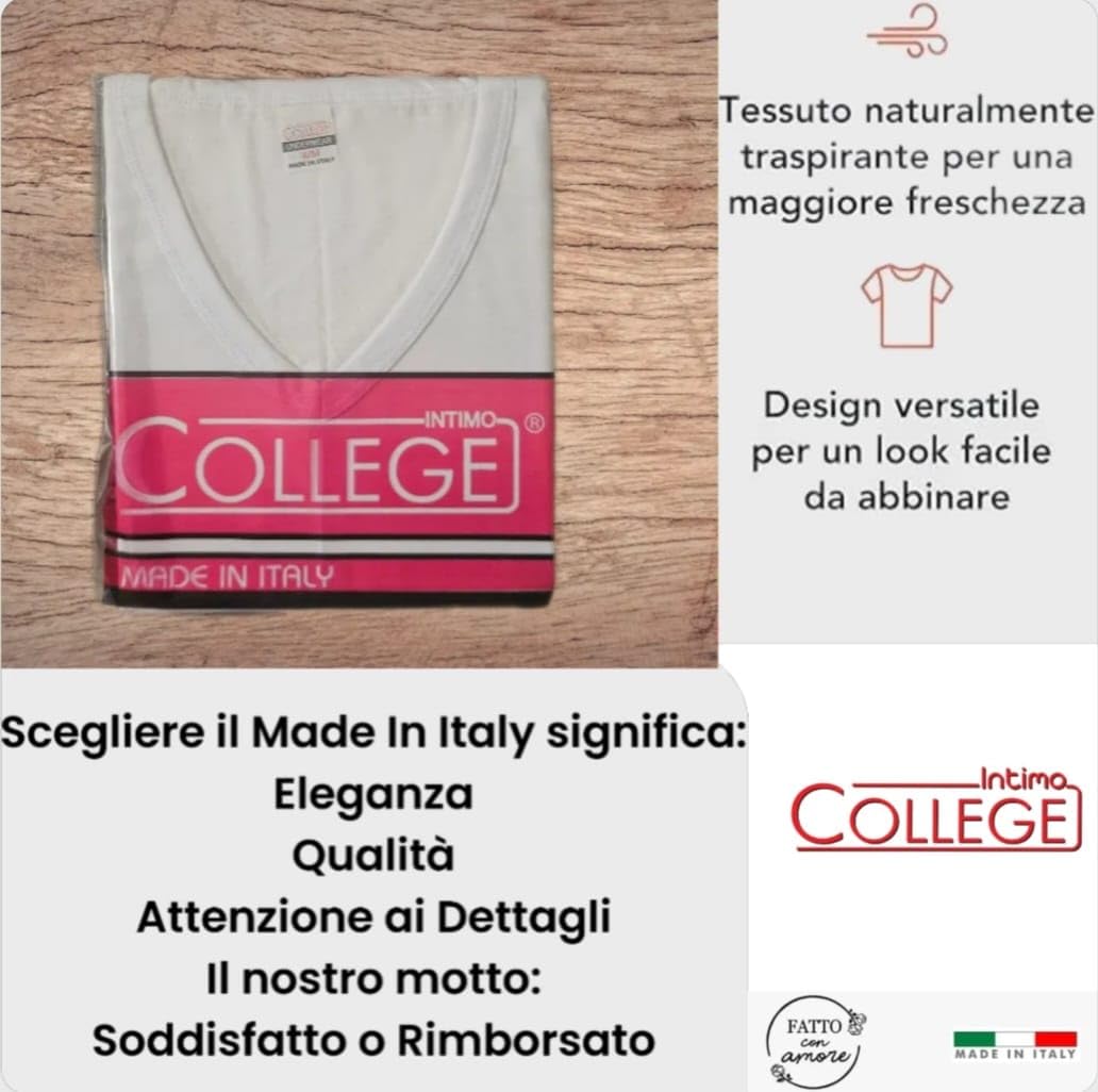 Intimo College 5/10 Maglietta Intima Uomo in Puro 100% Cotone Pettinato Made in Italy di qualità Traspiranti Scollo a v Direttamente dal Produttore al Consumatore