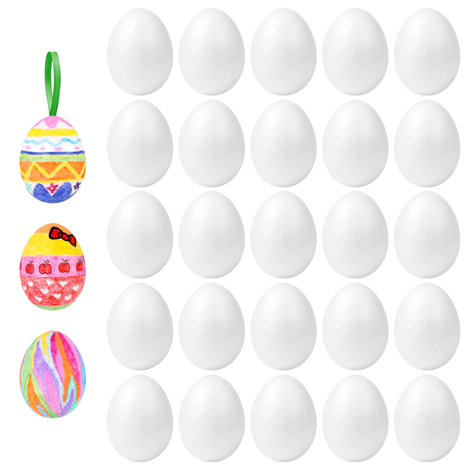 Veylin White 25 Pieces Foam Eggs Polystyrene Balls For Easter Crafts And Displays Easter Foam Eggs For Easter Egg Hunts Decoration(7Cm)