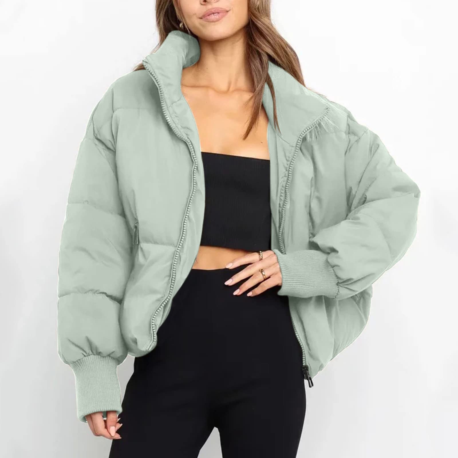 Giacca invernale da donna corta in piumino, elegante inverno e caldo, piumino da donna, leggero, con collo a risvolto, antivento, protezione dal freddo, per attività all'aria aperta, traspirante,