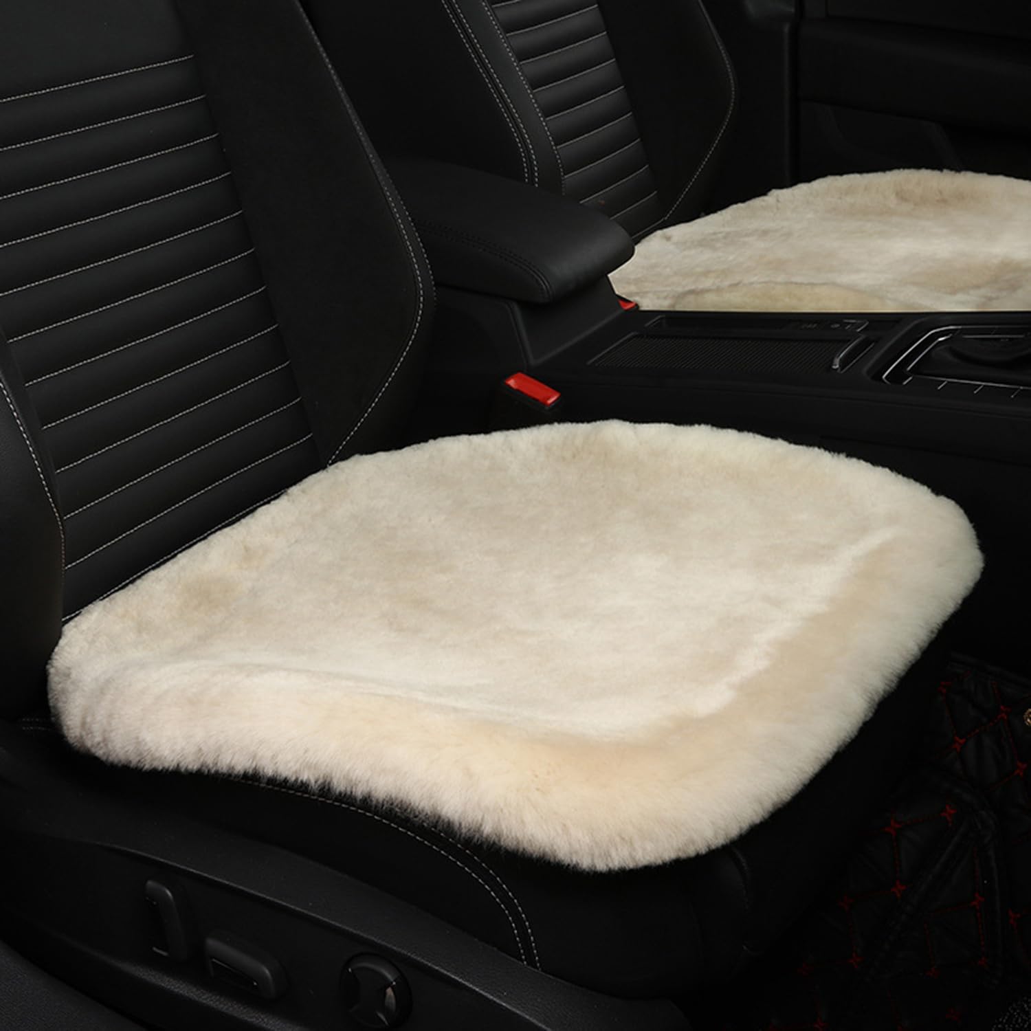 Dotesy 2 Packs Genuine Australia Sheepskin Auto Front Seat Cushion Natural Wool Car Seat Cover Protector Pad Soft Warm Winter Universal for Women Office Chair Car Décor