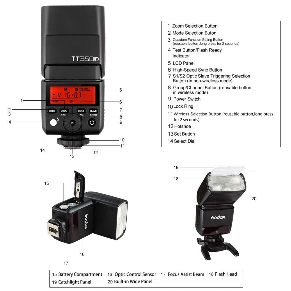 Godox TT350F TTL Kamerablitz Speedlite Blitzgerät für Fuji Kamera | 2.4G Wireless X System,GN36 1/8000s TTL HSS,Mini Kamera Blitzgerät für Fuji X-Pro2 X-T20 X-T2 XPro1 X-T10 X-E1 X-A3 X100F