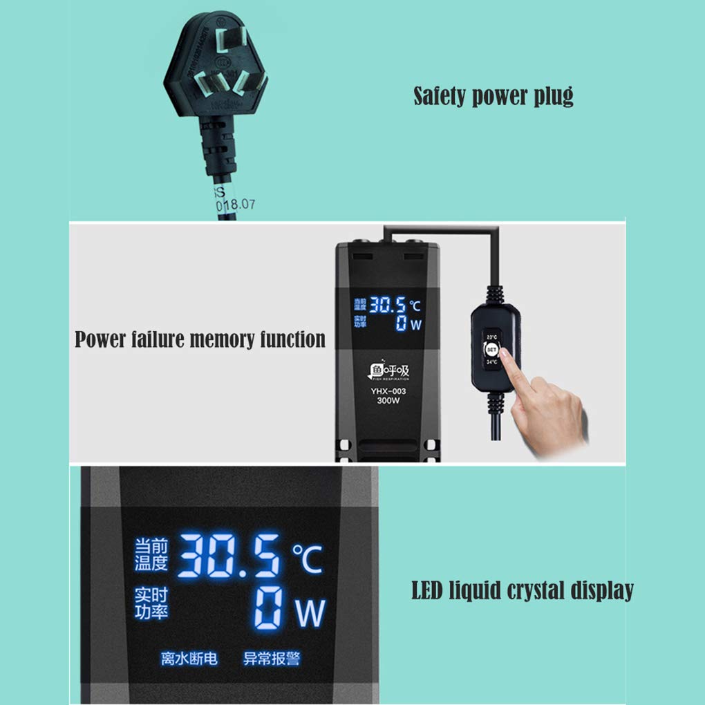 Calentador de Acuario Calentador de acuario sumergible Calentador de termostato automático con ventosa, pantalla LED de temperatura, calentador de tanque de peces, conversión de frecuencia Ahorro de