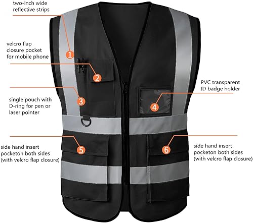 Miniatura 2 de Tydon Guardian Chaleco de seguridad reflectante para mujeres y hombres, alta visibilidad con bolsillo frontal con cremallera frontal cumple con la