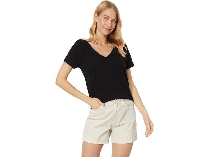 Rib Mix V-Neck Short Sleeve Tee - Image 1