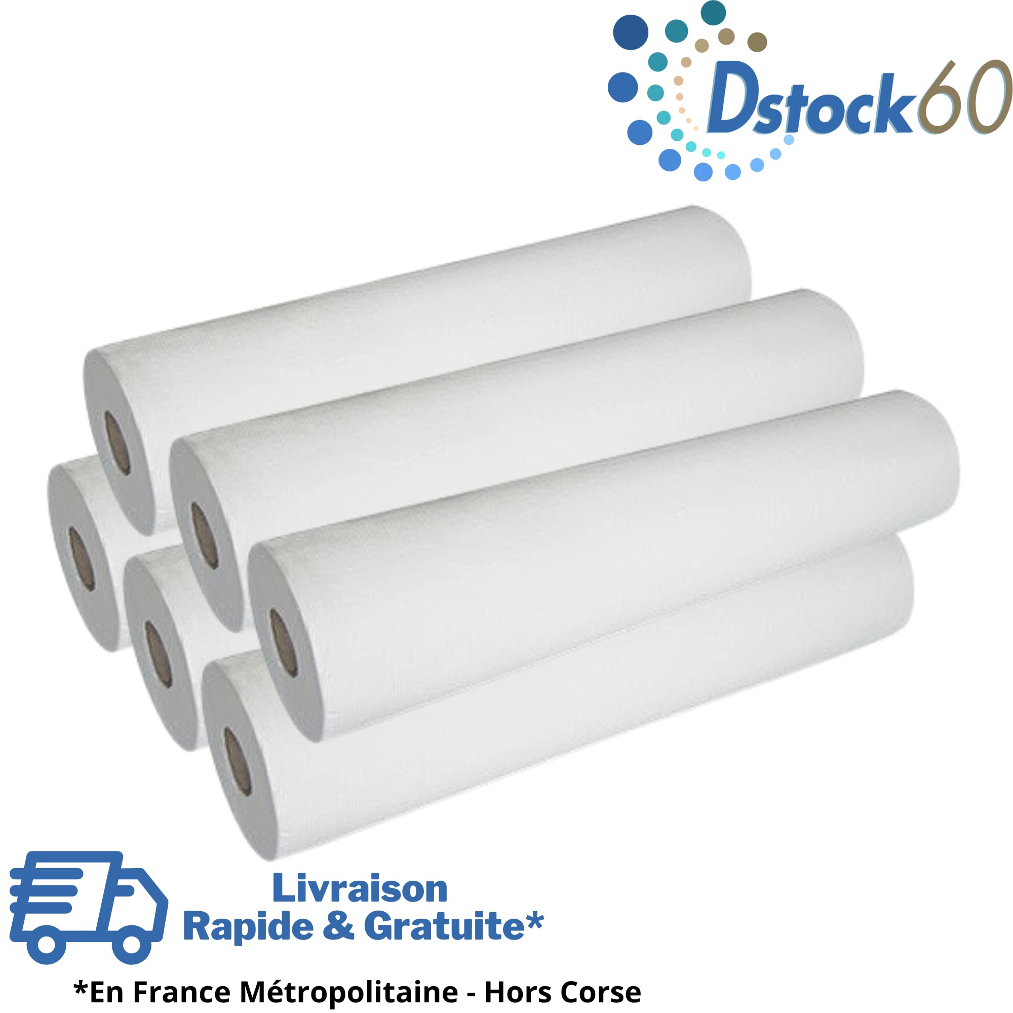 DSTOCK60 - Draps d'examen - Lot de 6 - Blanc Gaufré - 50 x 35 cm - 135 formats - Pure Ouate - Fabriqué en France