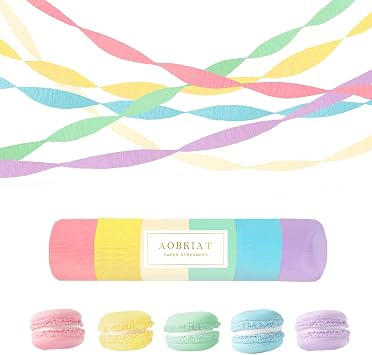 AOBKIAT Pastel Birthday Streamers,6 Rolls Crepe Paper Streamers Party Decorations for Colorful Candyland Rainbow Theme Wedding Bridal Baby Shower Christmas Decorations,1.8 Inch x 82 Ft/Roll