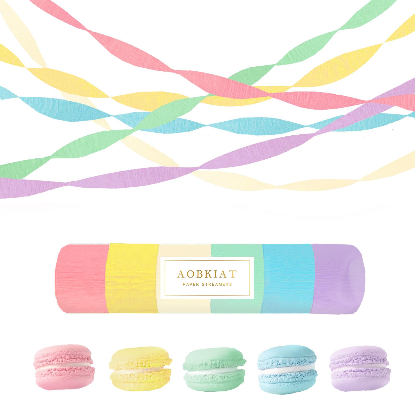 Photo 1 of AOBKIAT Crepe Paper Streamers Party Decorations,6 Rolls Pastel Streamers for Candyland Party Theme Birthday Wedding Bridal Baby Shower Decorations,1.8 Inch x 82 Ft/Roll