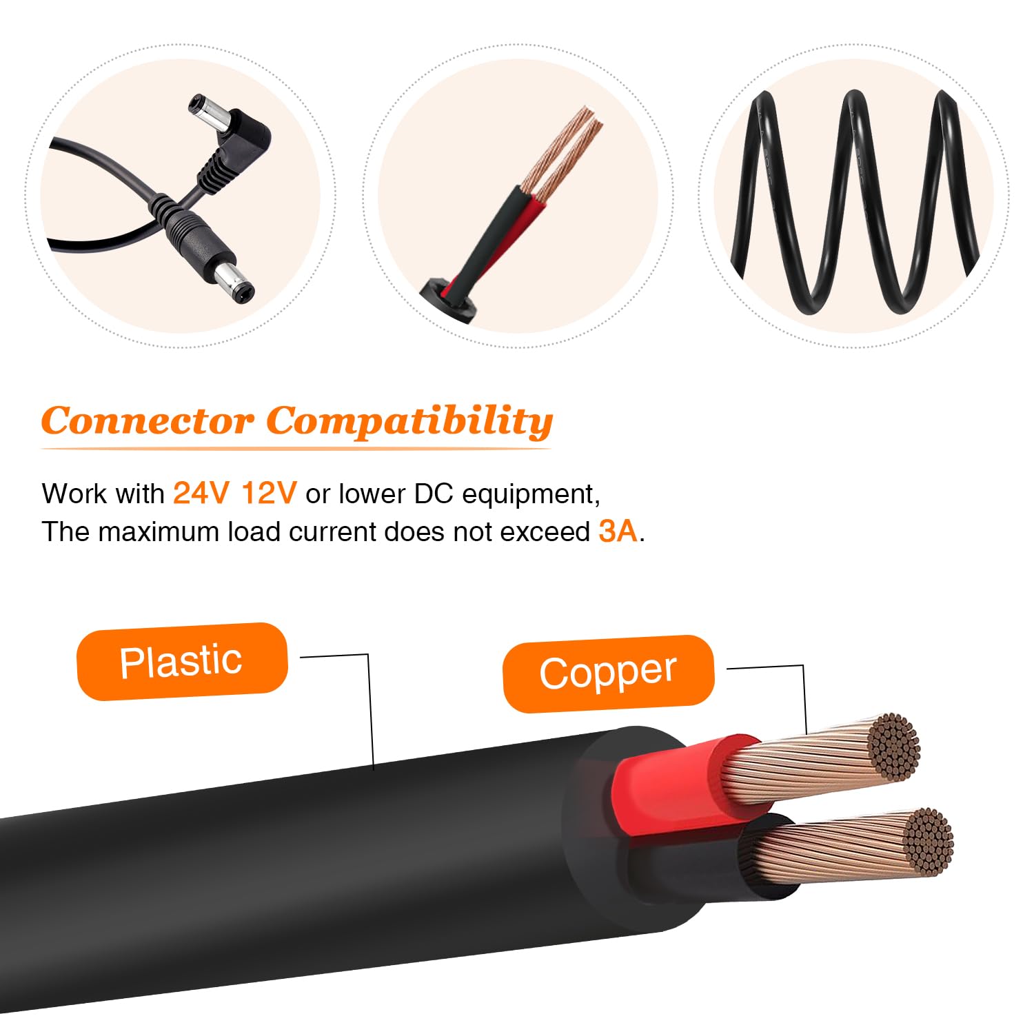 2 Pezzi 1m 5.5x2.1 mm 24V 12V Cavi di Prolunga per Alimentazione DC, DC Cavo Estensione Angolo Retto Maschio a Maschio 22AWG, per Telecamera Sicurezza CCTV, DVR, Nero