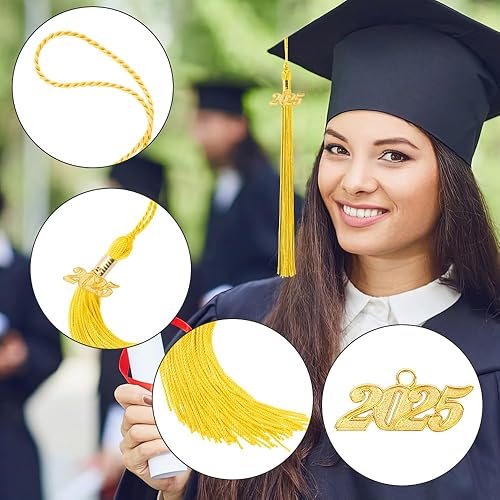 Vista 45 de Borla 2025, 1 unidad, borla de graduación para graduados 2025, borla 2025 con dijes de fecha dorada 2025 para fiestas de graduación, ceremonias