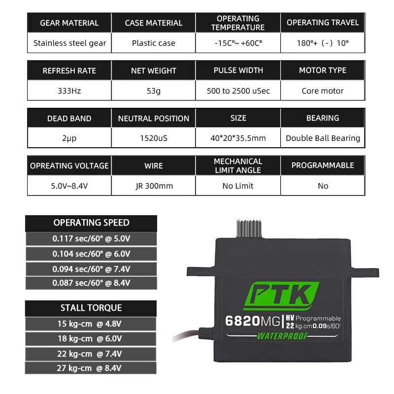 PTK 6820 MG All-metal gear 20kg high-speed large-torque servo motor RC car model fixed-wing U300 (6pcs)