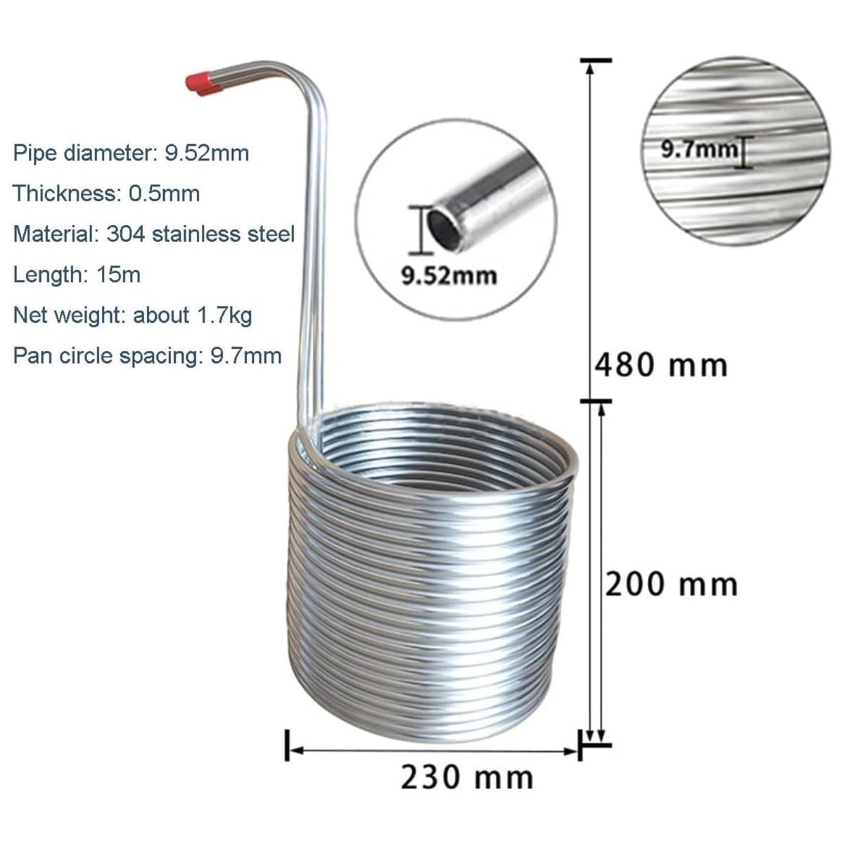 Tubo Enfriador De Mosto De Acero Inoxidable 304, Serpentín De Enfriamiento De 480 Mm For Enfriador De Mosto For Elaboración Casera De Cerveza(Cooling Coil Set)