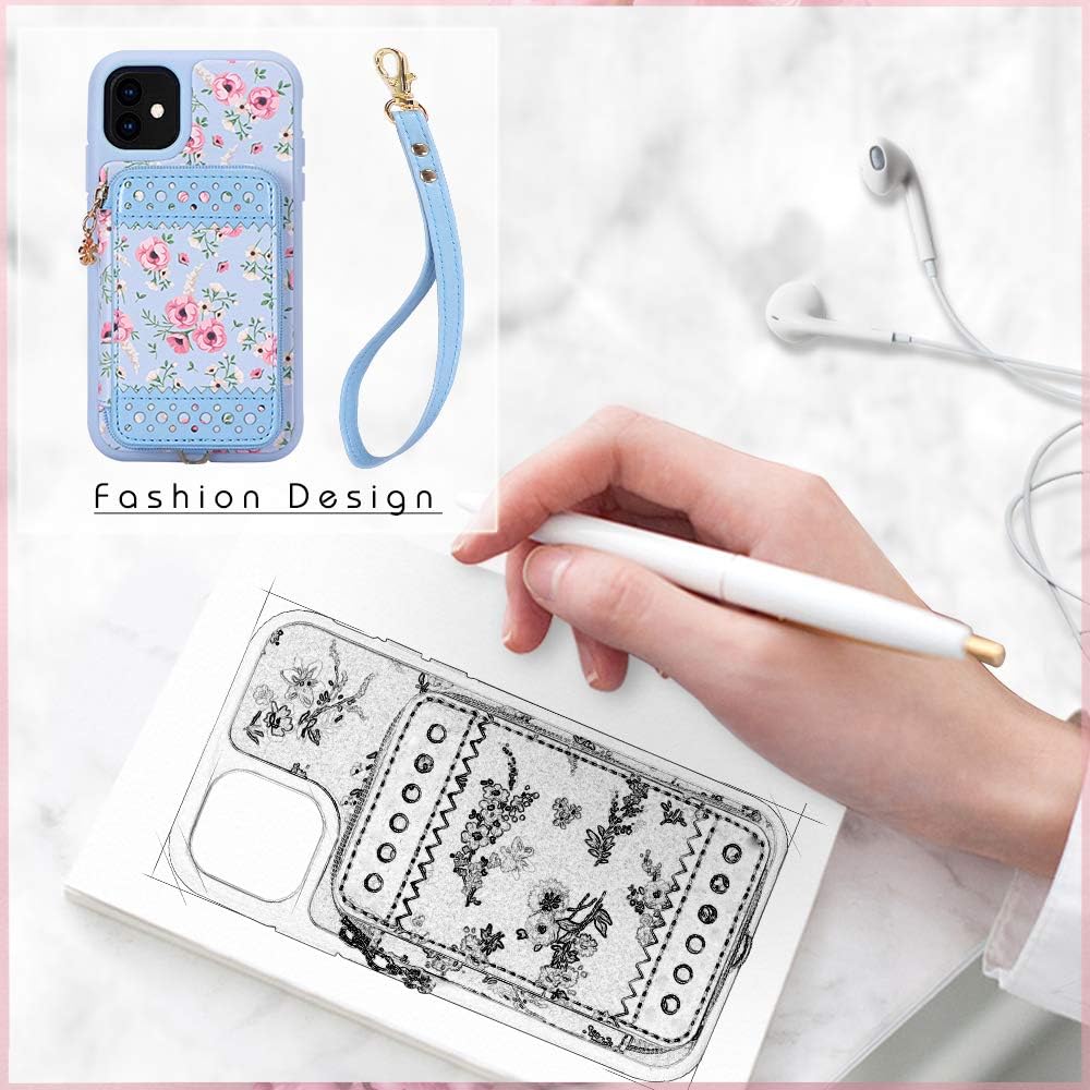 WWW iPhone 11 Case(6.1 inch),iPhone 11 Wallet Case,Premium PU Leather Wallet Case with Card Holder Slots Zipper Wallet Pocket Purse Wrist Strap Shockproof Case for iPhone 11 6.1 Inch 2019 Navy Blue