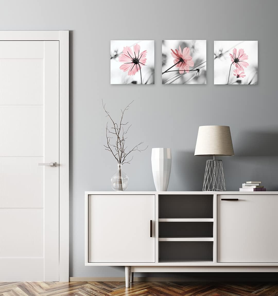 Genius Decor- Modern Bedroom Wall Art Pink Gray Flower Pictures Canvas Art Prints Framed Abstract Blush Wall Decoration (Pink)