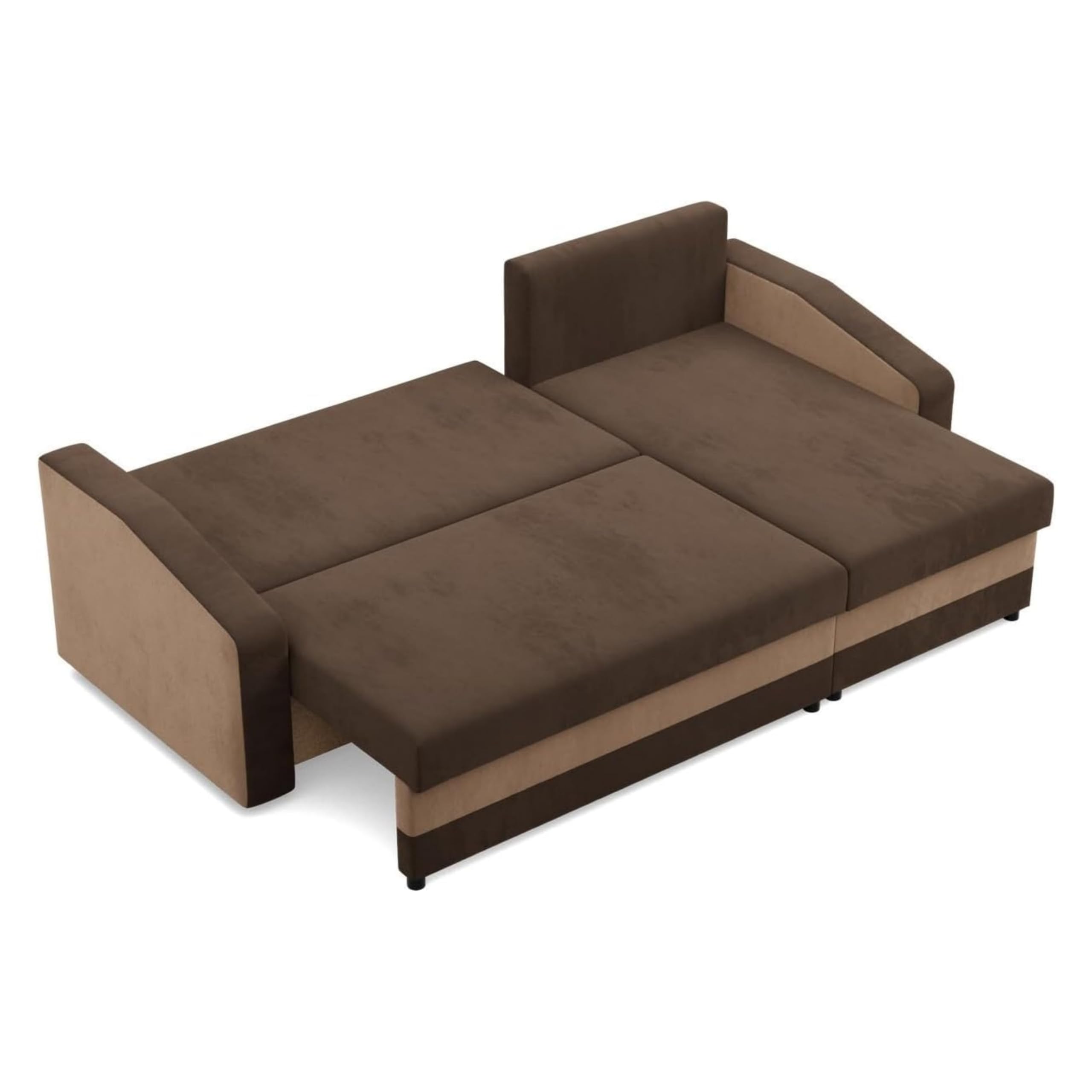 Mebligo - Ecksofa mit Schlaffunktion und Bettkasten Orion, Eckcouch Universelle Seite, Sofa L Form (BxTxH) 231 x 140 x 85 cm, Couch Wohnzimmer, Ecke Sofa, Dunkelbraun + Braun (Mikro 20 + Mikro 48)